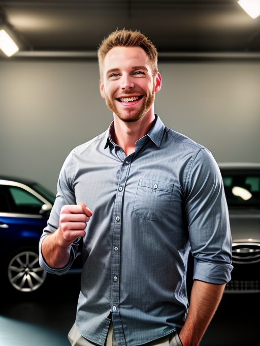 Guy raising arm in victory at getting approved for a car loan